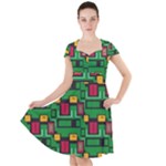 Rectangles on a green background                                                        Cap Sleeve Midi Dress