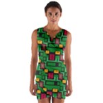 Rectangles on a green background                                                           Wrap Front Bodycon Dress