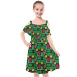 Rectangles on a green background                                                    Kids  Cut Out Shoulders Chiffon Dress