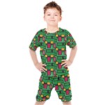 Rectangles on a green background                                                     Kids  Tee and Shorts Set