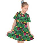 Rectangles on a green background                                                     Kids  Short Sleeve Shirt Dress