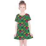 Rectangles on a green background                                                       Kids  Simple Cotton Dress