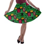 Rectangles on a green background                                                        A-line Skirt