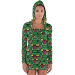 Rectangles on a green background                                                        Women s Long Sleeve Hooded T-shirt