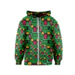 Rectangles on a green background                                                        Kids Zipper Hoodie