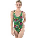 Rectangles on a green background                                                      High Leg Strappy Swimsuit