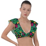 Rectangles on a green background                                                        Plunge Frill Sleeve Bikini Top