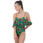 Rectangles on a green background                                                        Drape Piece Swimsuit