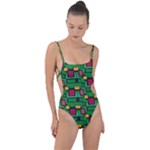 Rectangles on a green background                                                        Tie Strap One Piece Swimsuit