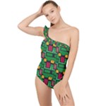 Rectangles on a green background                                                        Frilly One Shoulder Swimsuit