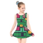 Rectangles on a green background                                                       Kids  Skater Dress Swimsuit