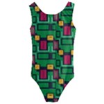 Rectangles on a green background                                                       Kids  Cut-Out Back One Piece Swimsuit