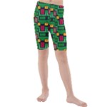 Rectangles on a green background                                                      Kids  Mid Length Swim Shorts