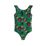 Rectangles on a green background                                                       Kids  Frill Swimsuit