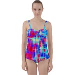 Red blue messy stripes                                                        Twist Front Tankini Set