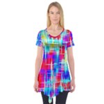Red blue messy stripes                                                         Short Sleeve Tunic