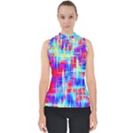 Red blue messy stripes                                                         Mock Neck Shell Top