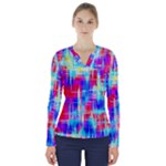 Red blue messy stripes                                                          V-Neck Long Sleeve Top