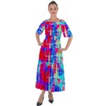 Red blue messy stripes                                                            Shoulder Straps Boho Maxi Dress