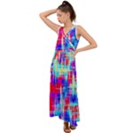 Red blue messy stripes                                                           V-Neck Chiffon Maxi Dress
