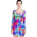 Red blue messy stripes                                                         Long Sleeve Velvet Bodycon Dress