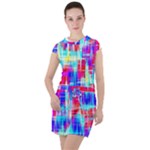Red blue messy stripes                                                                        Drawstring Hooded Dress