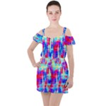Red blue messy stripes                                                        Ruffle Cut Out Chiffon Playsuit