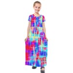 Red blue messy stripes                                                       Kids  Short Sleeve Maxi Dress