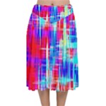 Red blue messy stripes                                                      Velvet Flared Midi Skirt