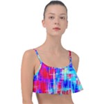 Red blue messy stripes                                                        Frill Bikini Top