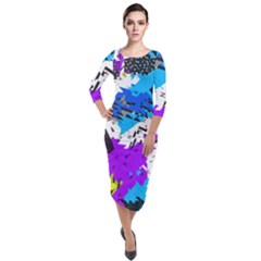 Quarter Sleeve Midi Velour Bodycon Dress 