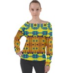 Tribal pattern                                                        Off Shoulder Long Sleeve Velour Top