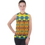 Tribal pattern                                                        Mock Neck Chiffon Sleeveless Top
