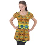 Tribal pattern                                                         Puff Sleeve Tunic Top