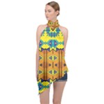 Tribal pattern                                                           Halter Asymmetric Satin Top