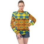 Tribal pattern                                                        High Neck Long Sleeve Chiffon Top
