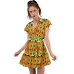 Tribal pattern                                                          Flutter Sleeve Wrap Dress