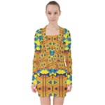 Tribal pattern                                                             V-neck Bodycon Long Sleeve Dress