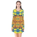 Tribal pattern                                                         Long Sleeve V-neck Flare Dress