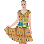 Tribal pattern                                                            Cap Sleeve Front Wrap Midi Dress