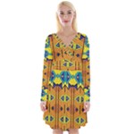 Tribal pattern                                                             Long Sleeve Front Wrap Dress