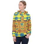 Tribal pattern                                                          Women Hooded Front Pocket Windbreaker