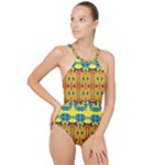 Tribal pattern                                                         High Neck One Piece Swimsuit