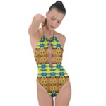 Tribal pattern                                                          Plunge Cut Halter Swimsuit