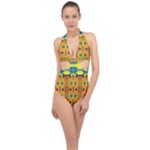 Tribal pattern                                                          Halter Front Plunge Swimsuit