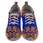 Yellow red shapes on a blue background                                                       Women Athletic Shoes