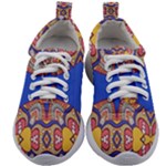 Yellow red shapes on a blue background                                                       Kids Athletic Shoes
