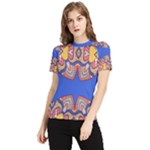 Yellow red shapes on a blue background                                                          Men s Short Sleeve Rash Guard