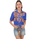 Yellow red shapes on a blue background                                                          Tie Front Shirt