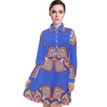 Yellow red shapes on a blue background                                                      Long Sleeve Chiffon Shirt Dress